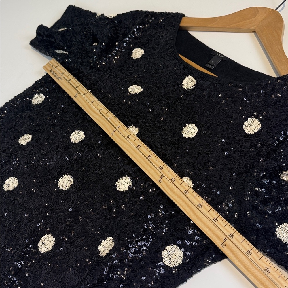J CREW 28614 Short Sleeve Sequin Embellished Top T-Shirt Polka Dot Tee Black M - Picture 5 of 8